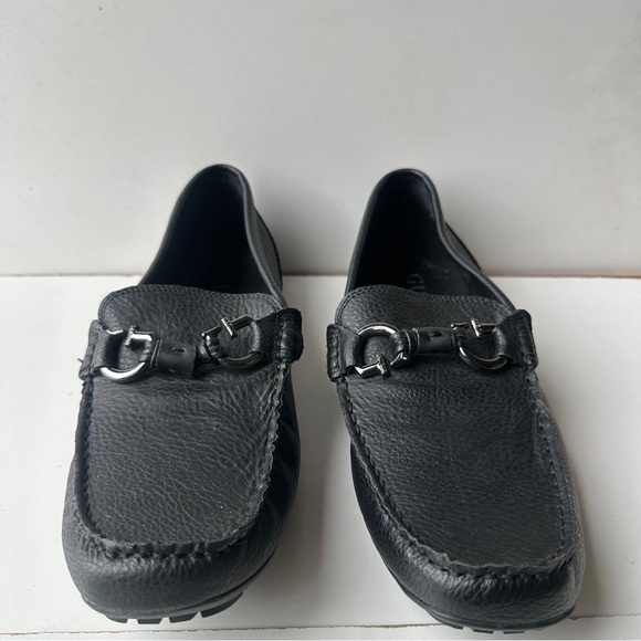 GUESS Men Black Pebbled Leather Bit Loafer Driver Shoes Gunmetal Hardware Sz 9.5 main image 5
